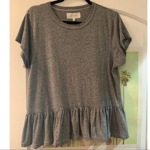 THE GREAT. Grey short sleeve peplum t-shirt